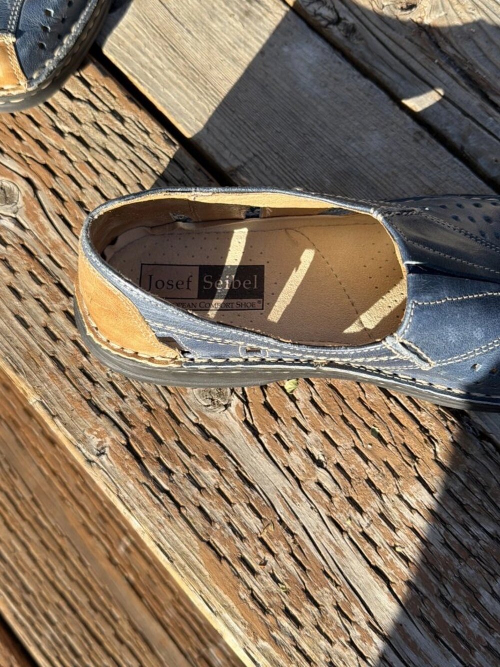 Josef Seibel Women's Perforated Blue & Tan Leather Slip-On Loafer - Size 38 - Picture 2 of 9